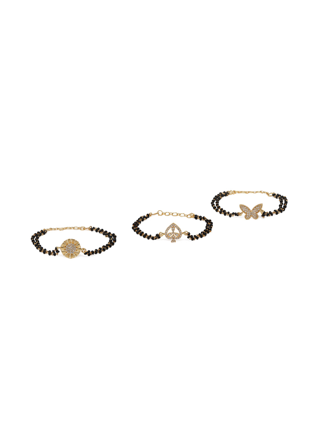 Elegant Gold-Plated Mangalsutra-Style Wraparound Charm Bracelet (Set of 3)
