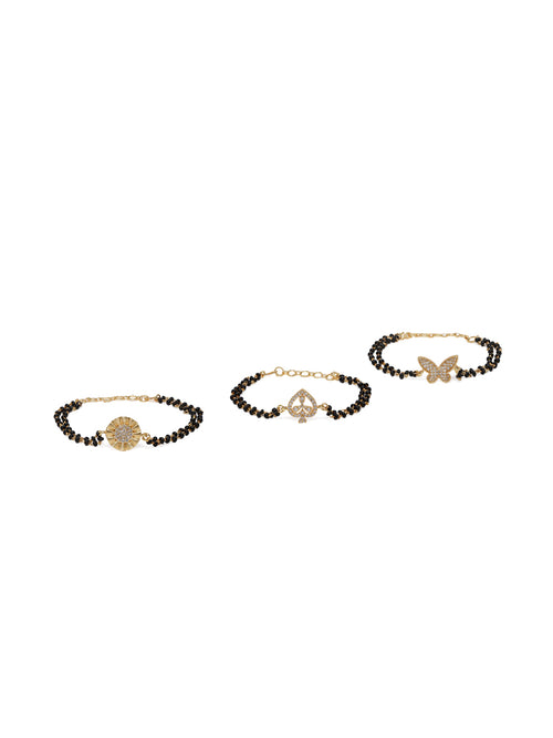 Elegant Gold-Plated Mangalsutra-Style Wraparound Charm Bracelet (Set of 3)