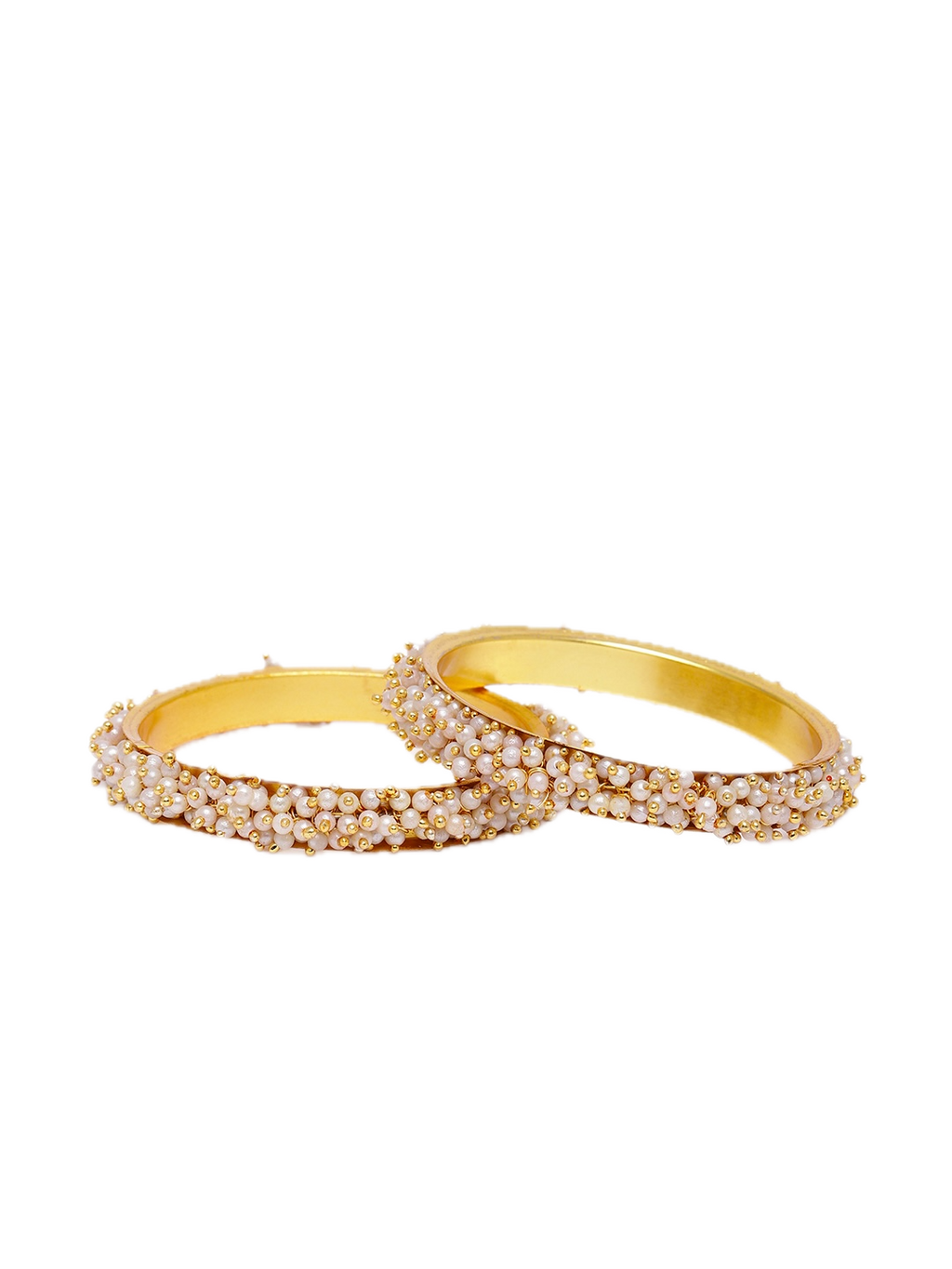Elegant Gold-Plated Moti Pearl Cluster Bangles (Set of 2)