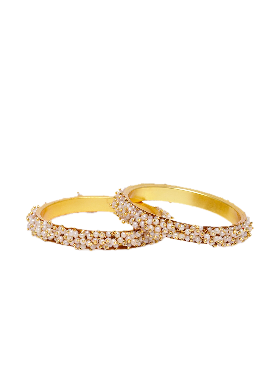 Elegant Gold-Plated Moti Pearl Cluster Bangles (Set of 2)