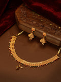 Regal Gold-Plated Red & Green Stone-Studded Necklace & Jhumki Set