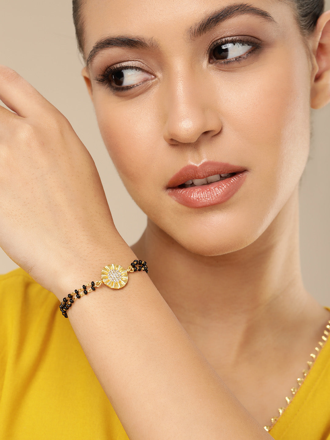 Elegant Gold-Plated Mangalsutra-Style Wraparound Charm Bracelet (Set of 3)