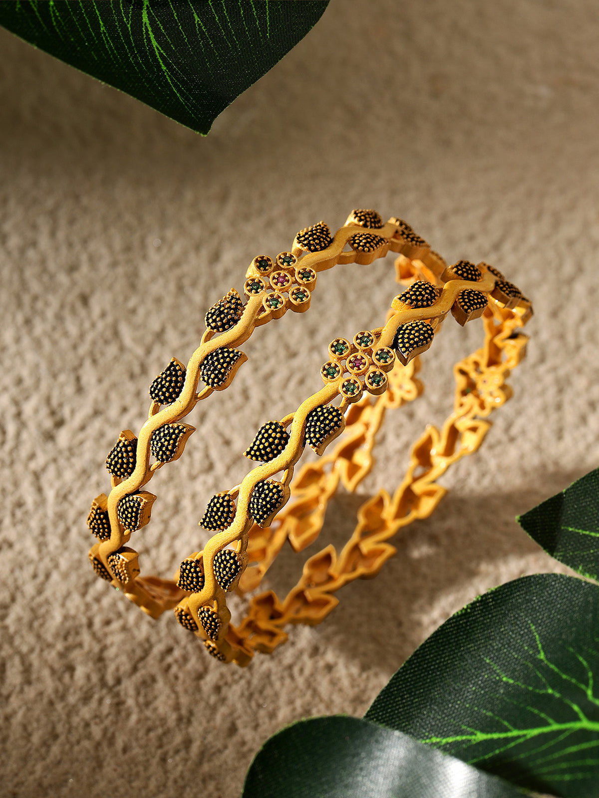 Elegant Gold-Plated Meenakari Floral Bangles (Set of 2)