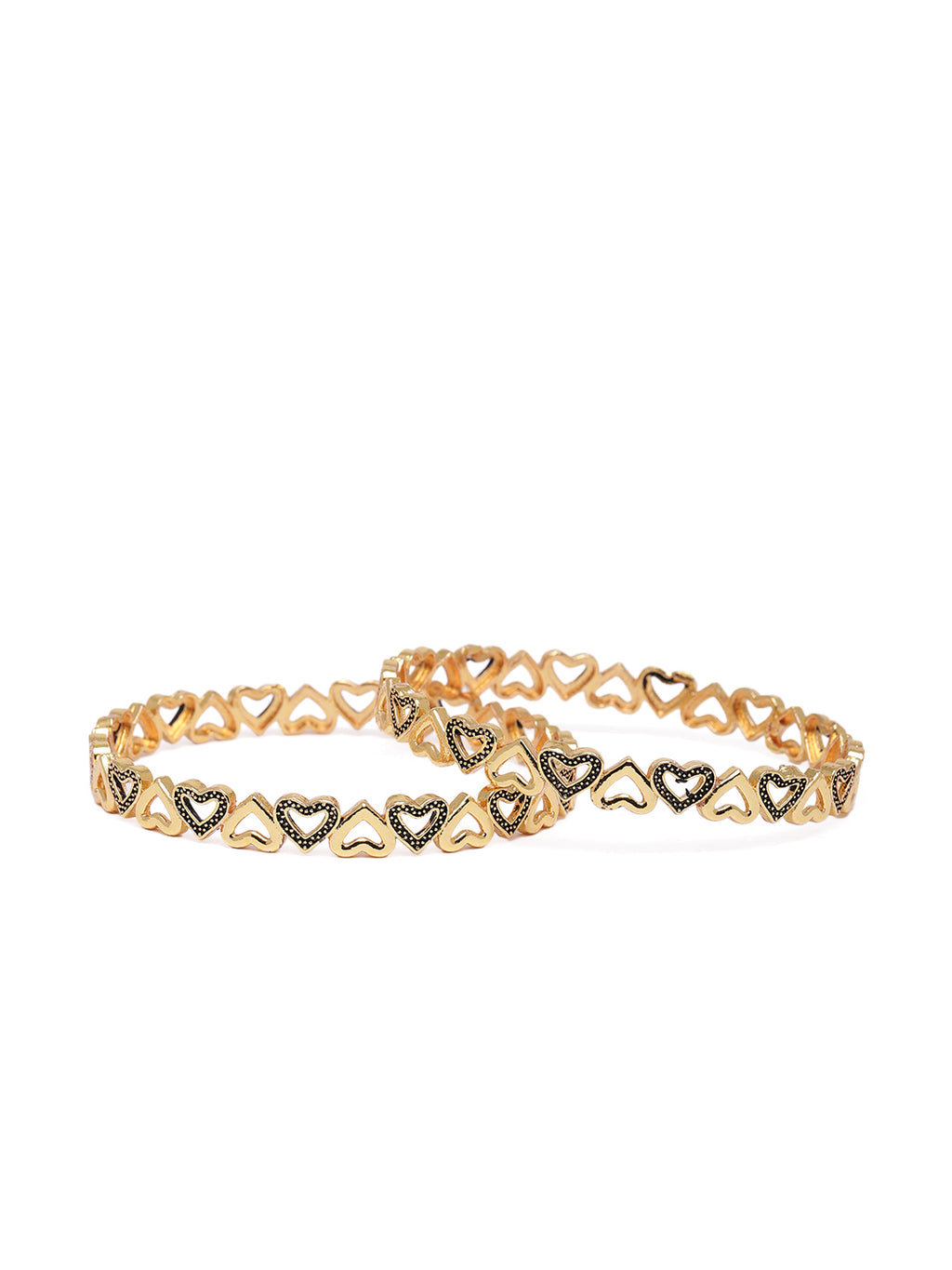 Charming Gold-Plated Heart Filigree Meenakari Bangles (Set of 2)