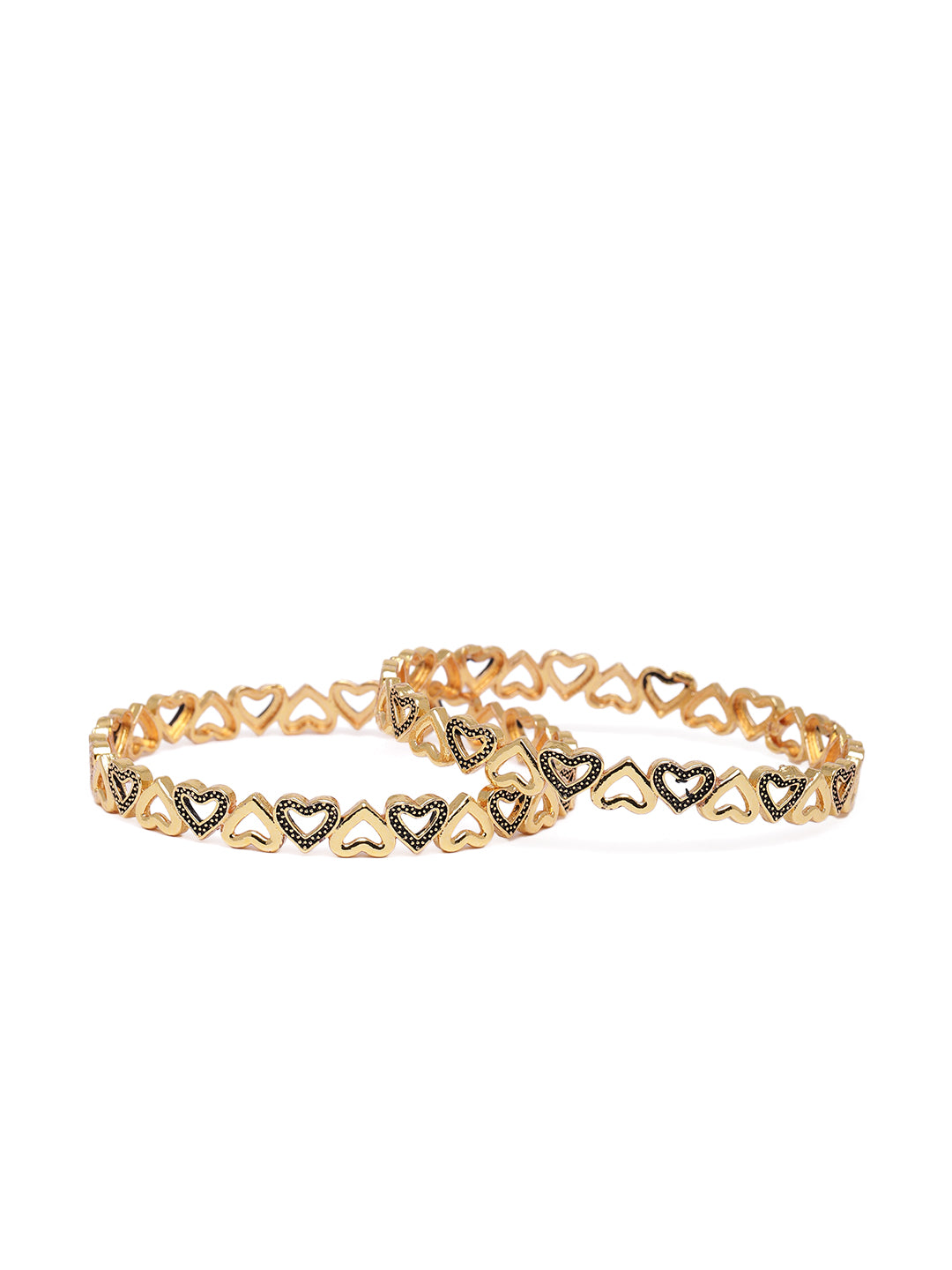 Charming Gold-Plated Heart Filigree Meenakari Bangles (Set of 2)