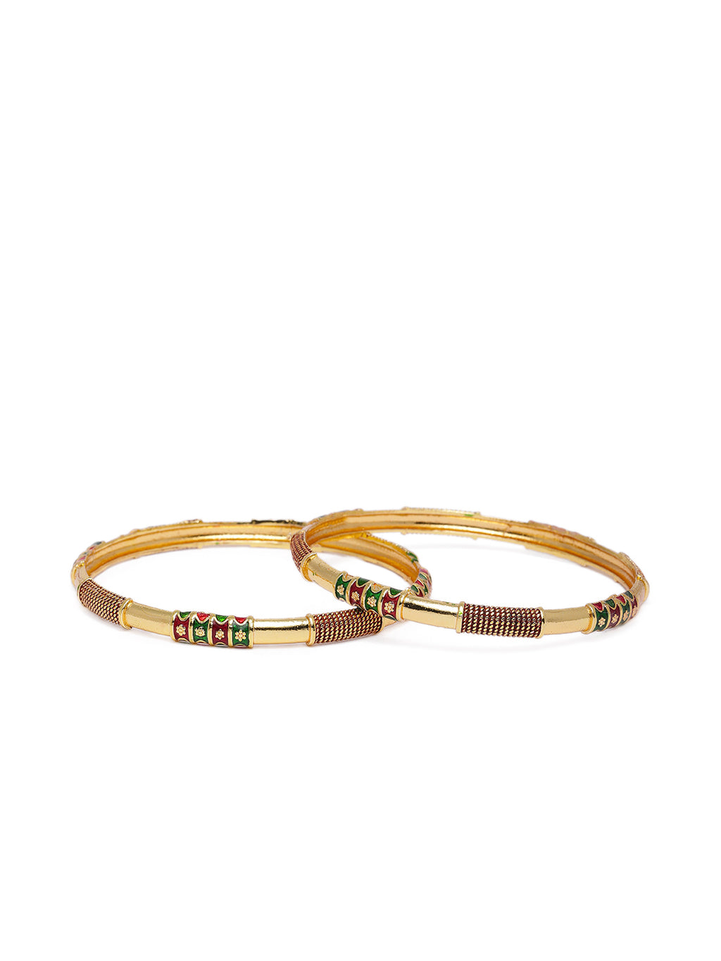 Sleek Gold-Plated Textured Meenakari Bangles (Set of 2)