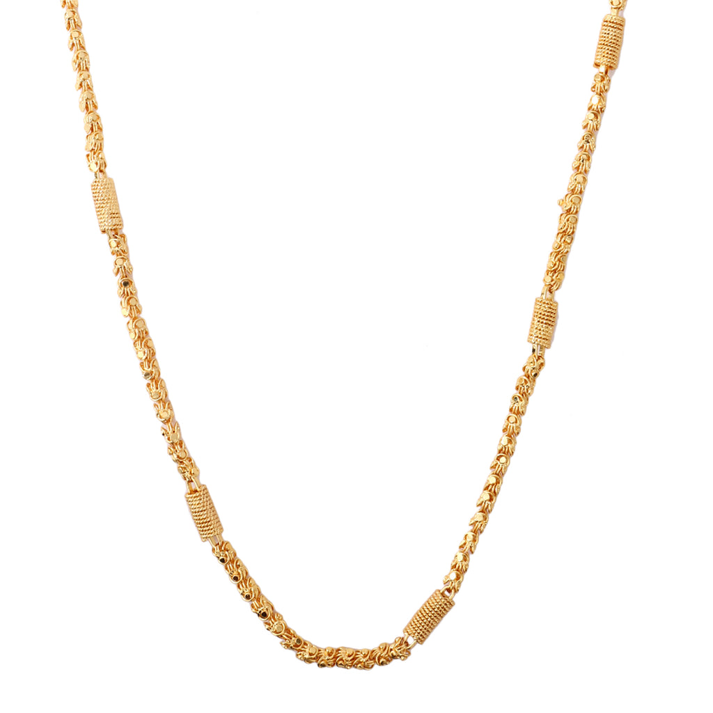 Minimalist Gold-Plated Long Barrel-Textured Link Chain