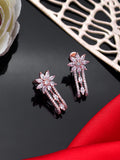 Glamorous Rose Gold-Plated American Diamond Contemporary Leaf Stud Earrings