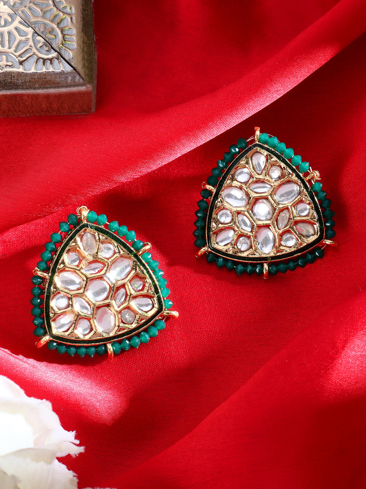 Regal Gold-Plated Kundan & Meenakari Statement Stud Earrings