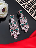 Glamorous Rose Gold-Plated Green & CZ Marquise Drop Earrings