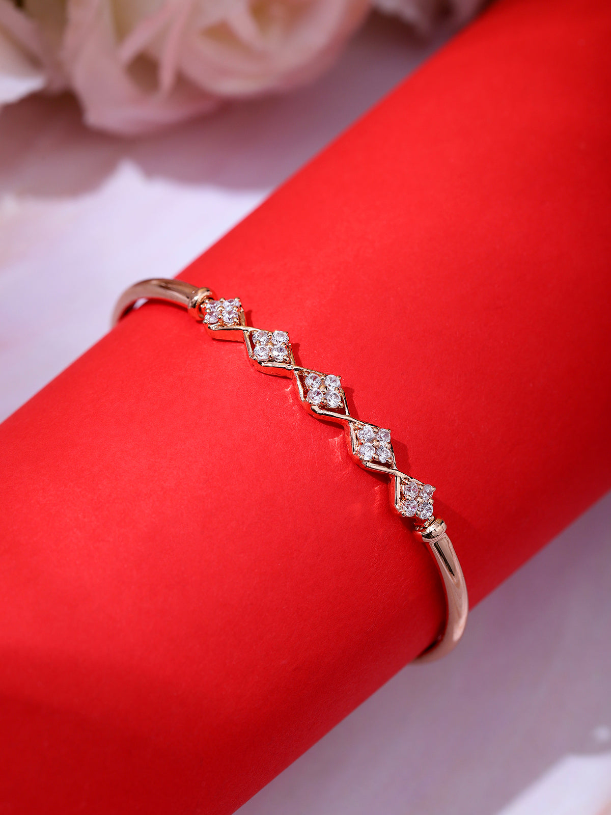 Elegant Rose Gold-Plated Brass Cubic Zirconia Geometric Bracelet