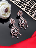 Rose Gold-Plated Intricate American Diamond Geometric Drop Earrings