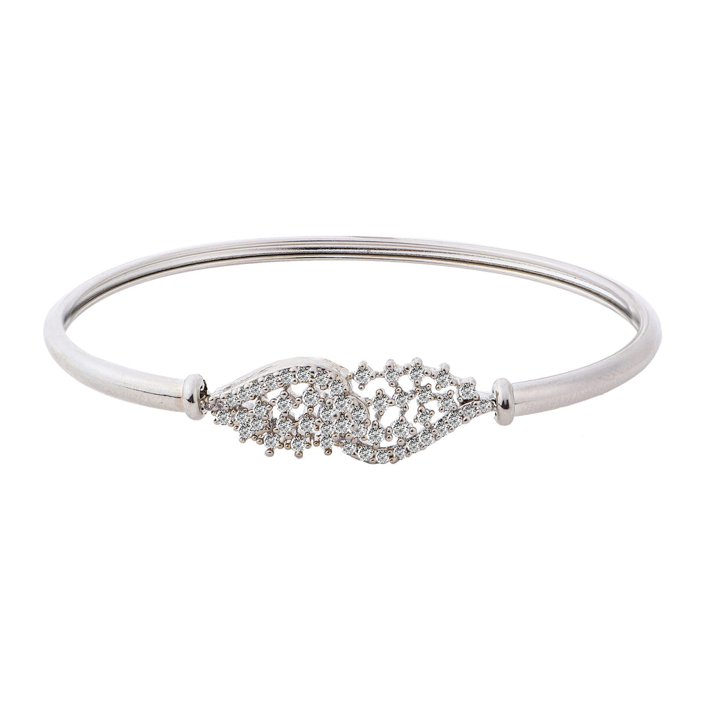 Sleek Silver-Plated American Diamond Studded Bangle-Style Bracelet