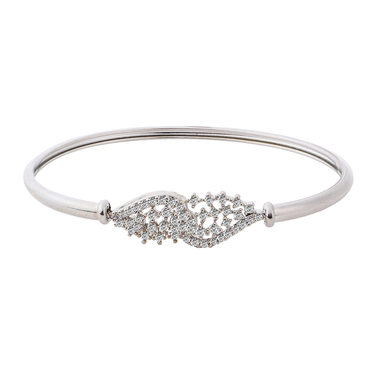 Sleek Silver-Plated American Diamond Studded Bangle-Style Bracelet