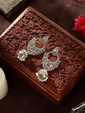 Elegant Silver-Plated Geometric American Diamond Drop Jhumkas