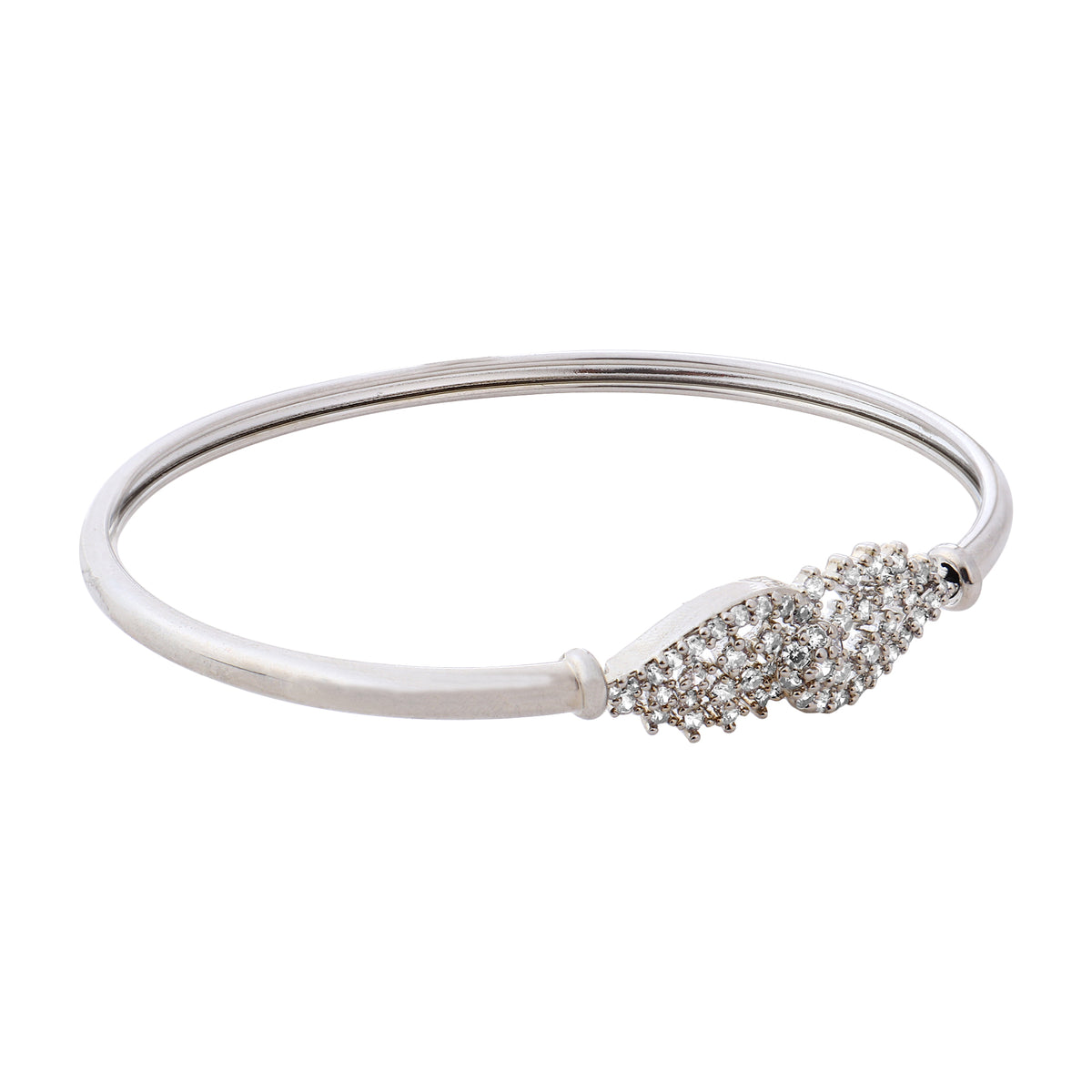 Sleek Silver-Plated American Diamond Studded Bangle-Style Bracelet