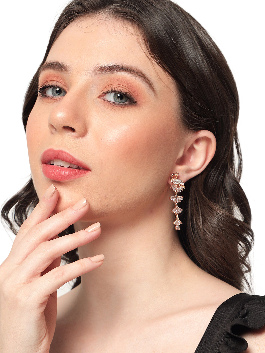 Enchanting Rose Gold-Plated CZ Peacock Shaped Drop Earrings