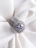 Glamorous Silver-Plated Faux Cubic Zirconia Intricate Statement Ring