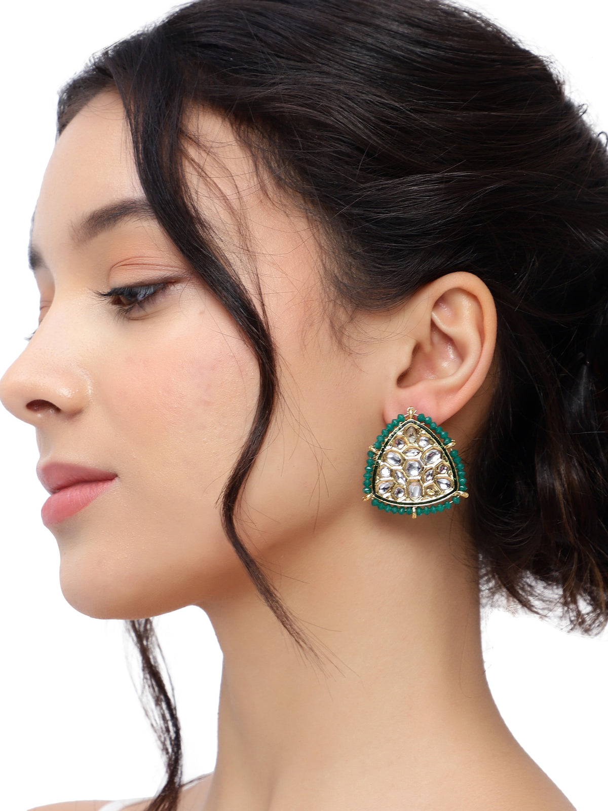 Regal Gold-Plated Kundan & Meenakari Statement Stud Earrings