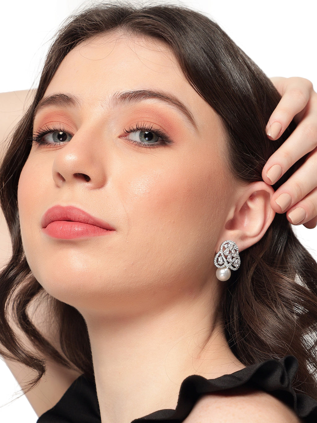 Glamorous Silver-Plated American Diamond Contemporary Halo Stud Earrings
