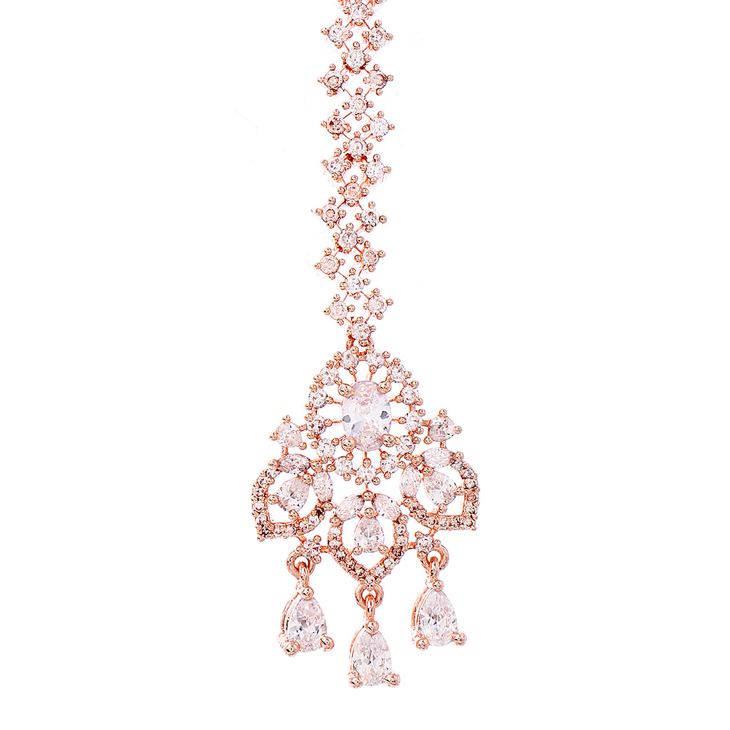 Glamorous Rose Gold-Plated American Diamond Maang Tikka