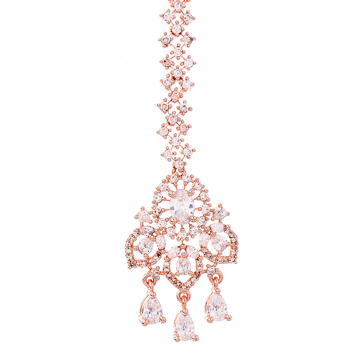 Glamorous Rose Gold-Plated American Diamond Maang Tikka