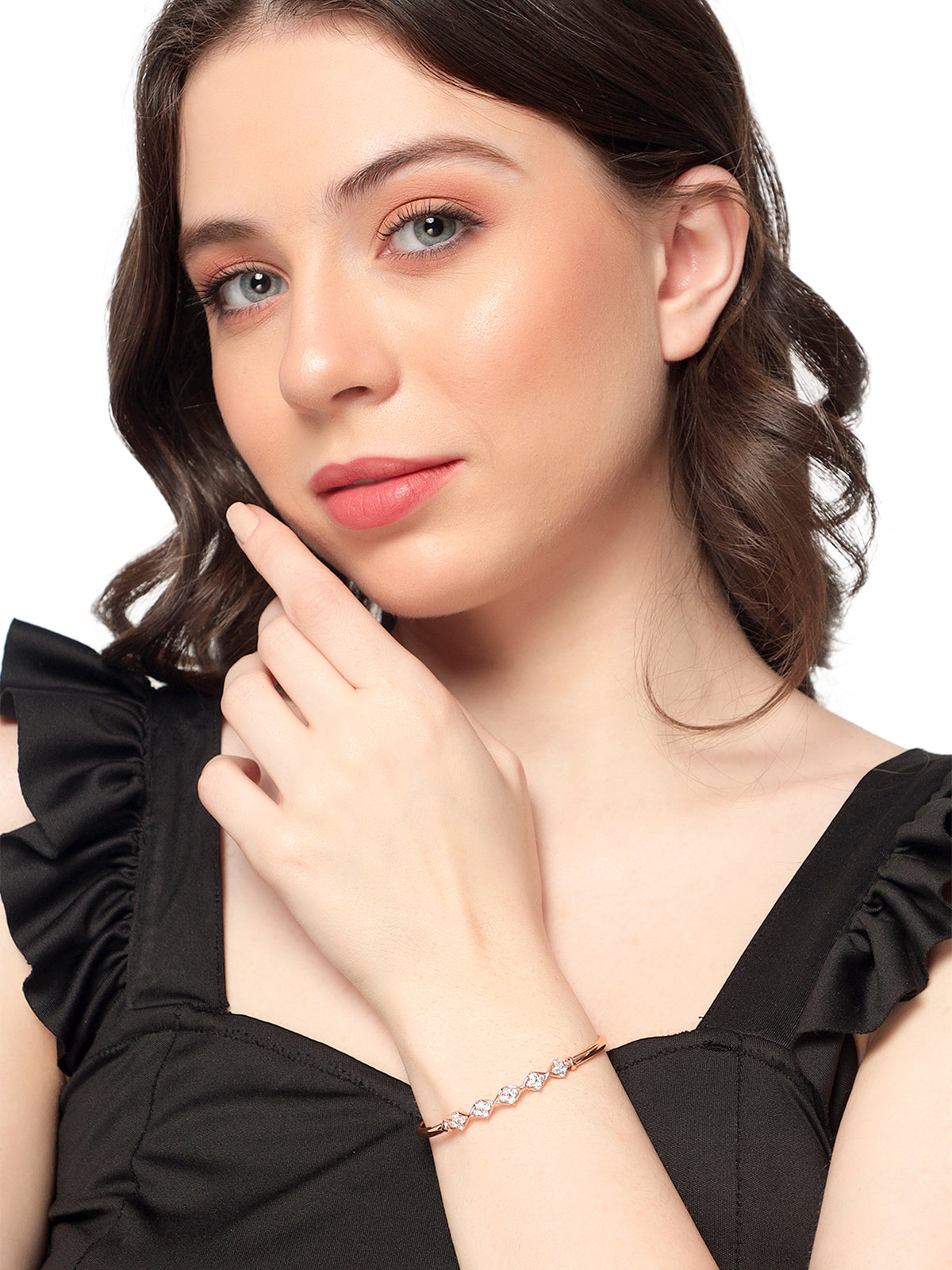 Elegant Rose Gold-Plated Brass Cubic Zirconia Geometric Bracelet