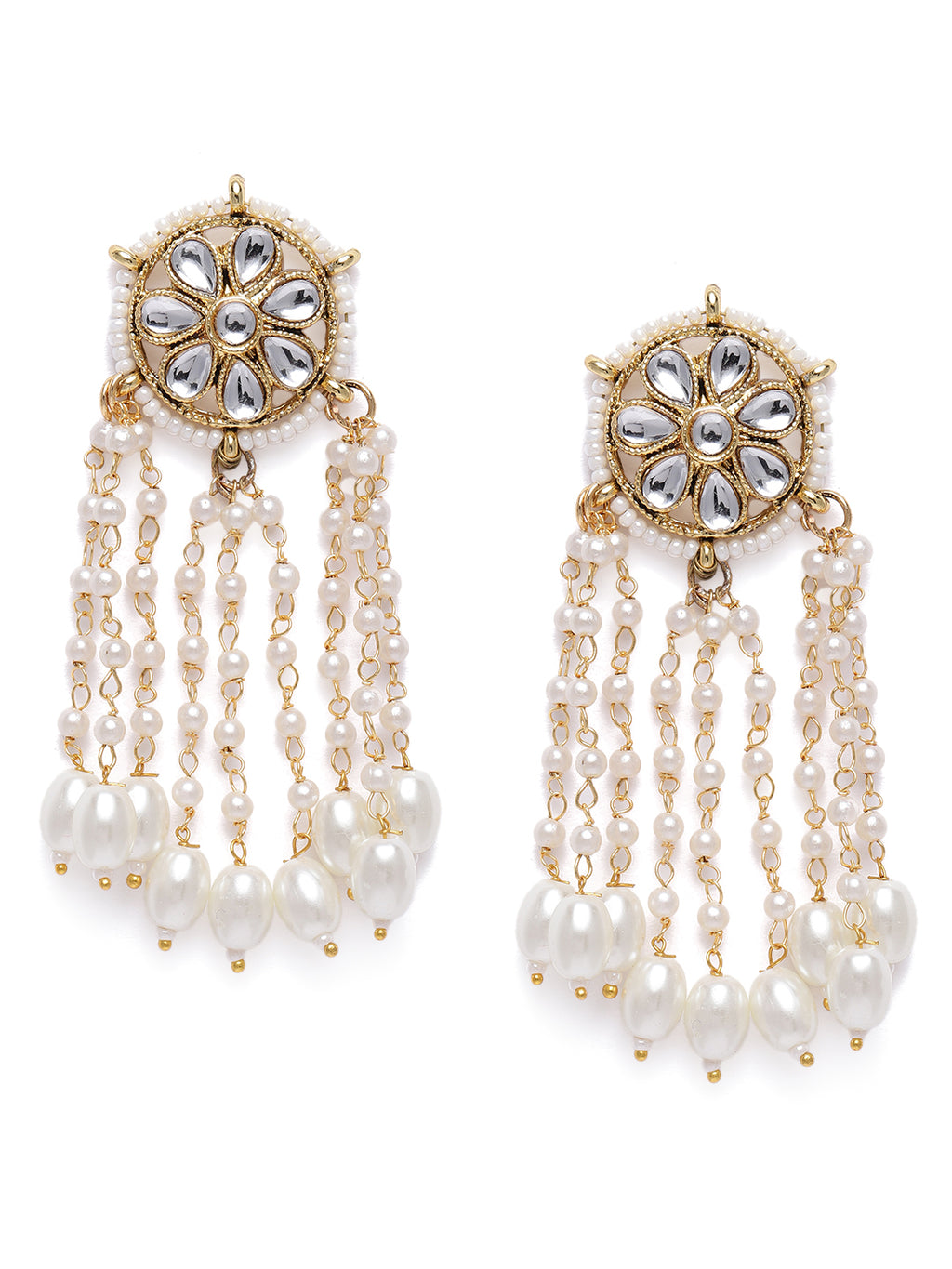 Regal Gold-Plated Kundan Geometric Circular Drop Earrings