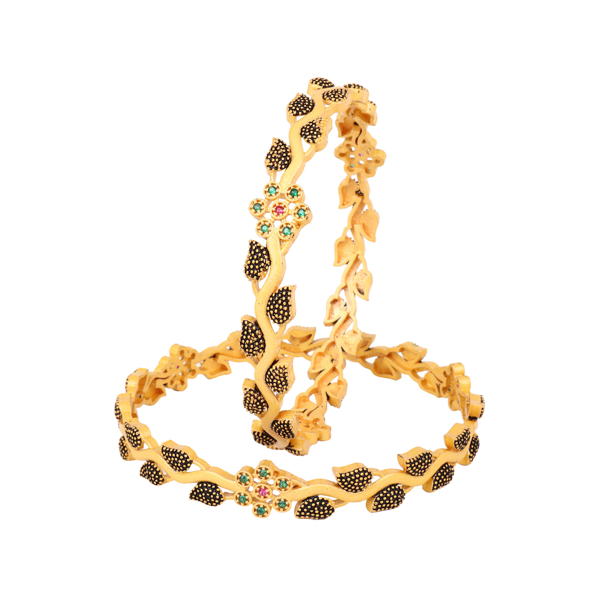 Elegant Gold-Plated Meenakari Floral Bangles (Set of 2)