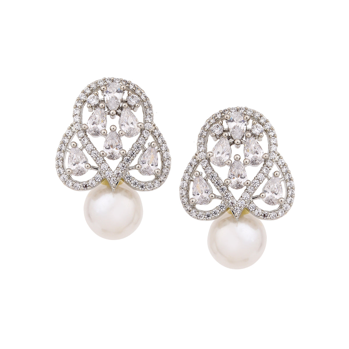 Glamorous Silver-Plated American Diamond Contemporary Halo Stud Earrings