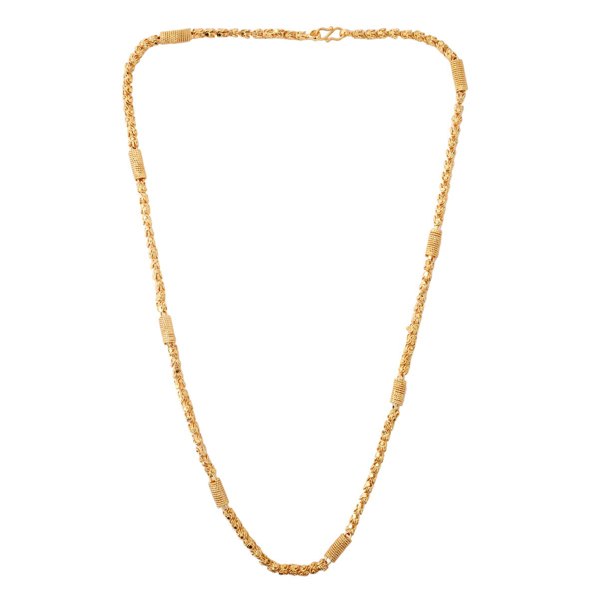 Minimalist Gold-Plated Long Barrel-Textured Link Chain