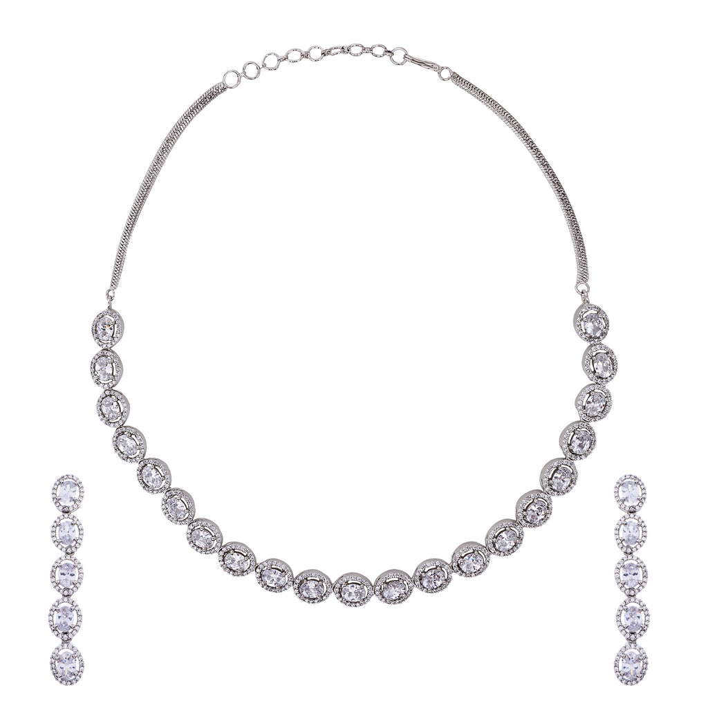 Glamorous Silver-Plated American Diamond-Studded Intricate Jewellery Set