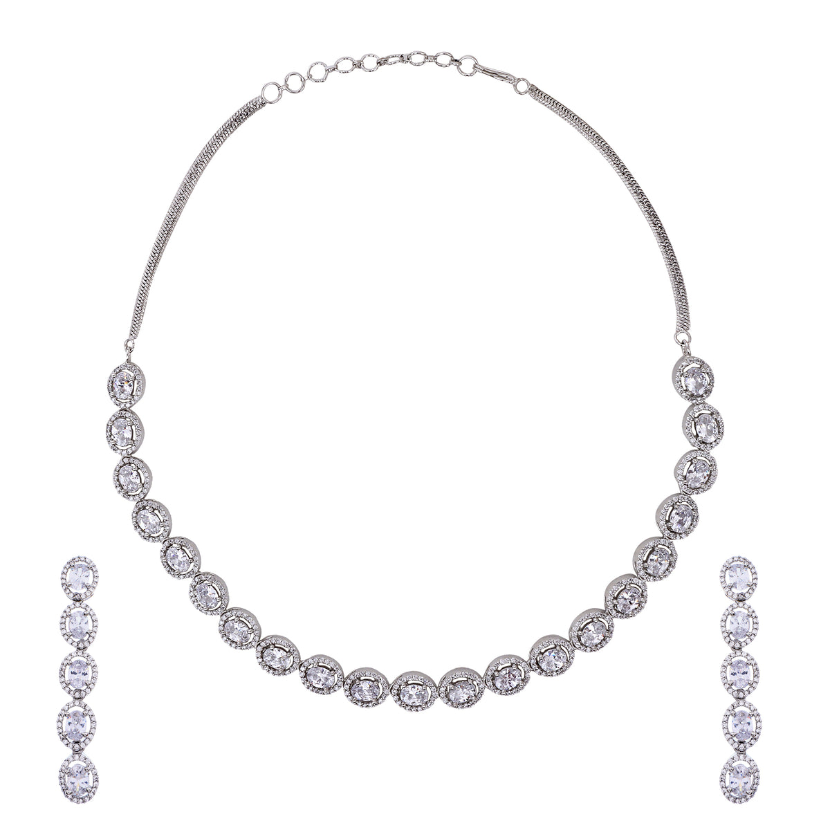 Glamorous Silver-Plated American Diamond-Studded Intricate Jewellery Set