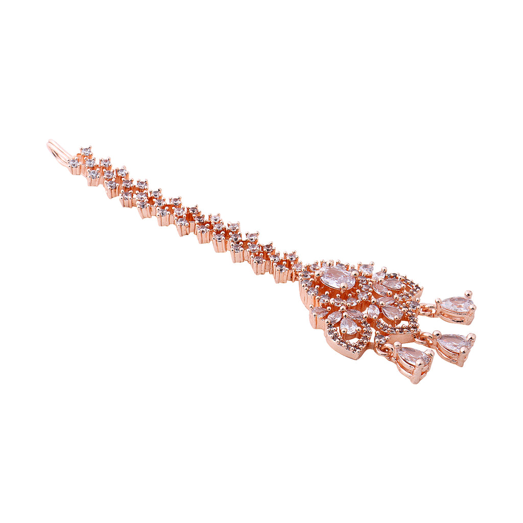 Glamorous Rose Gold-Plated American Diamond Maang Tikka