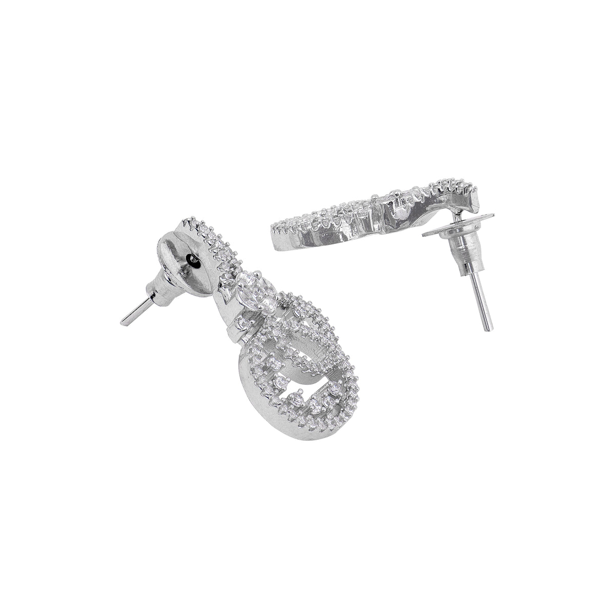 Glamorous Silver-Plated American Diamond CZ Interlocking Loop Pendant Set