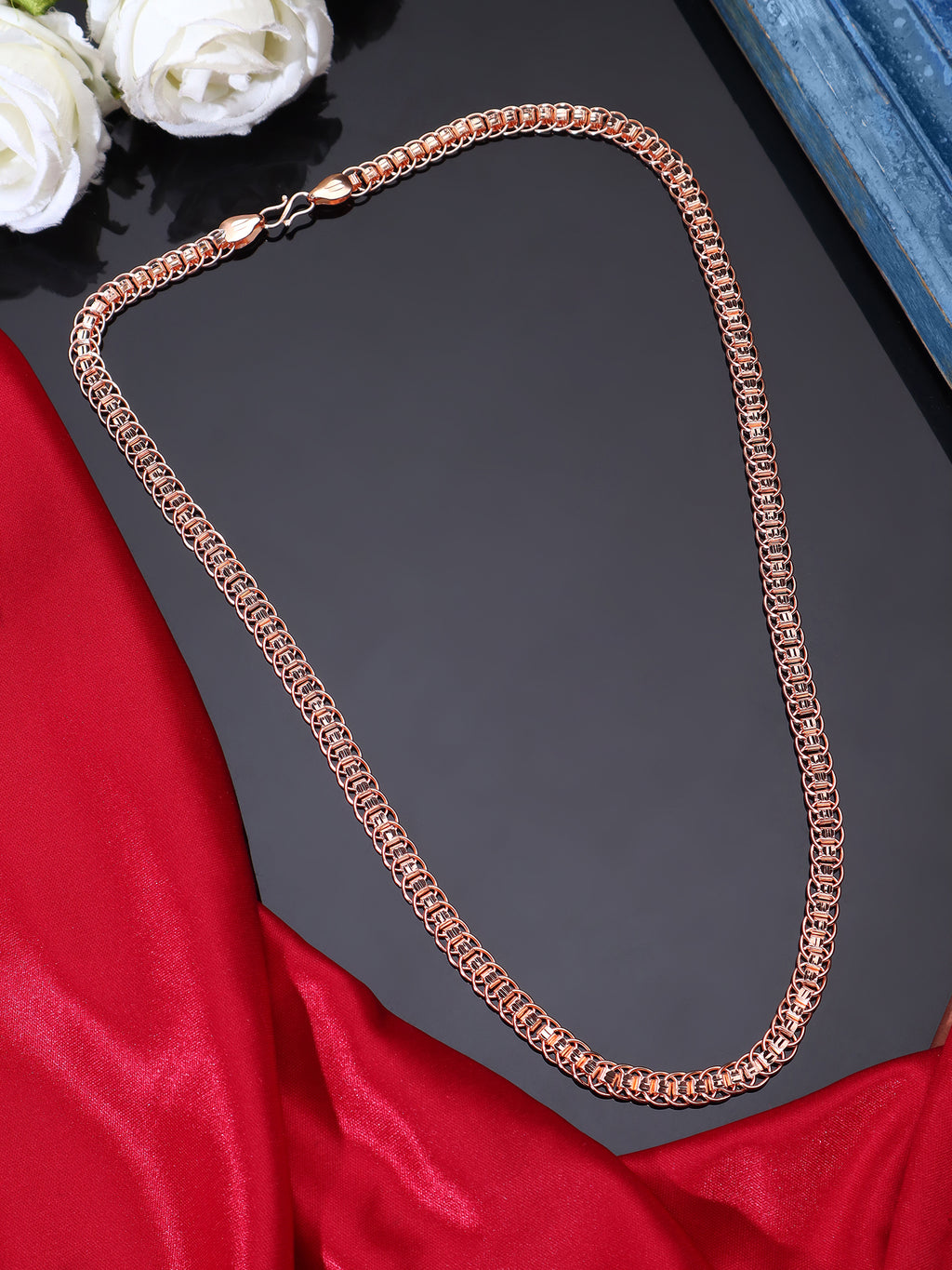 Sleek Unisex Rose Gold-Plated Interlocking Link Chain