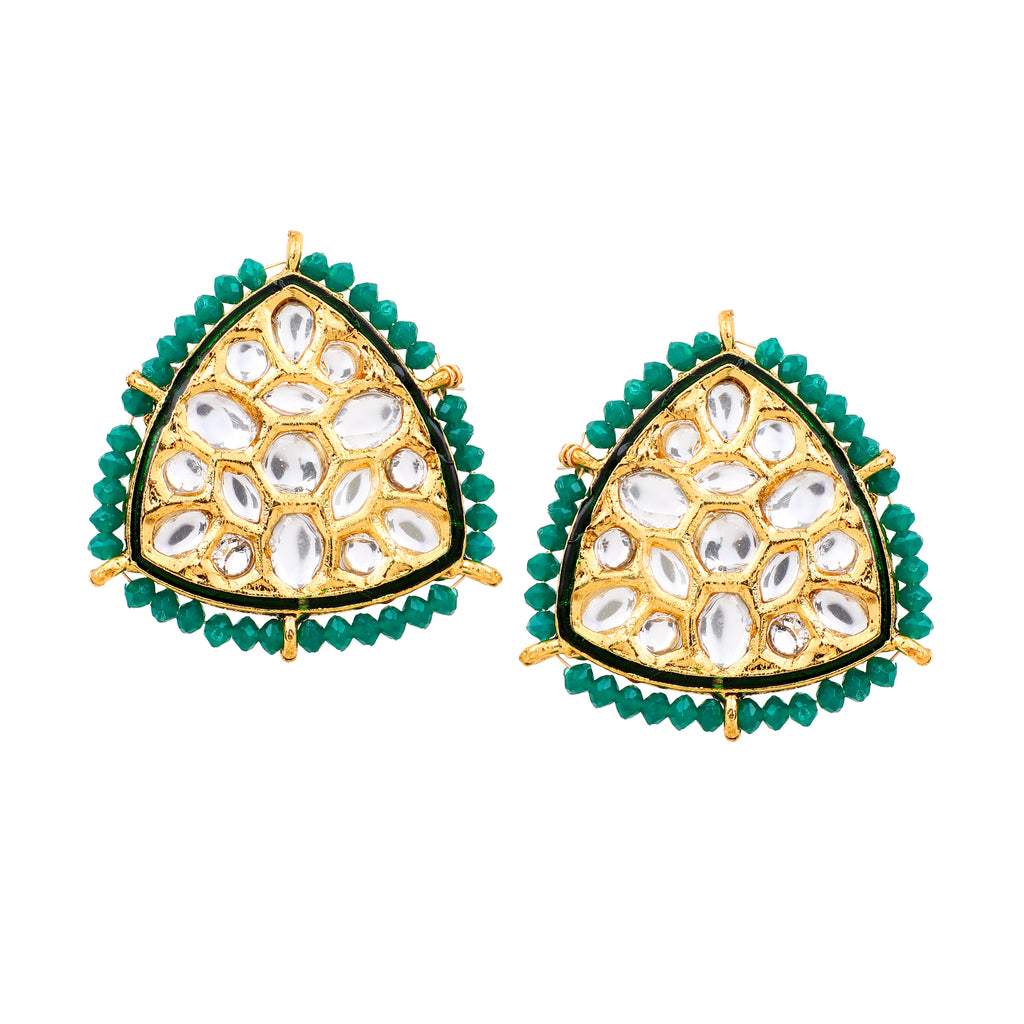 Regal Gold-Plated Kundan & Meenakari Statement Stud Earrings