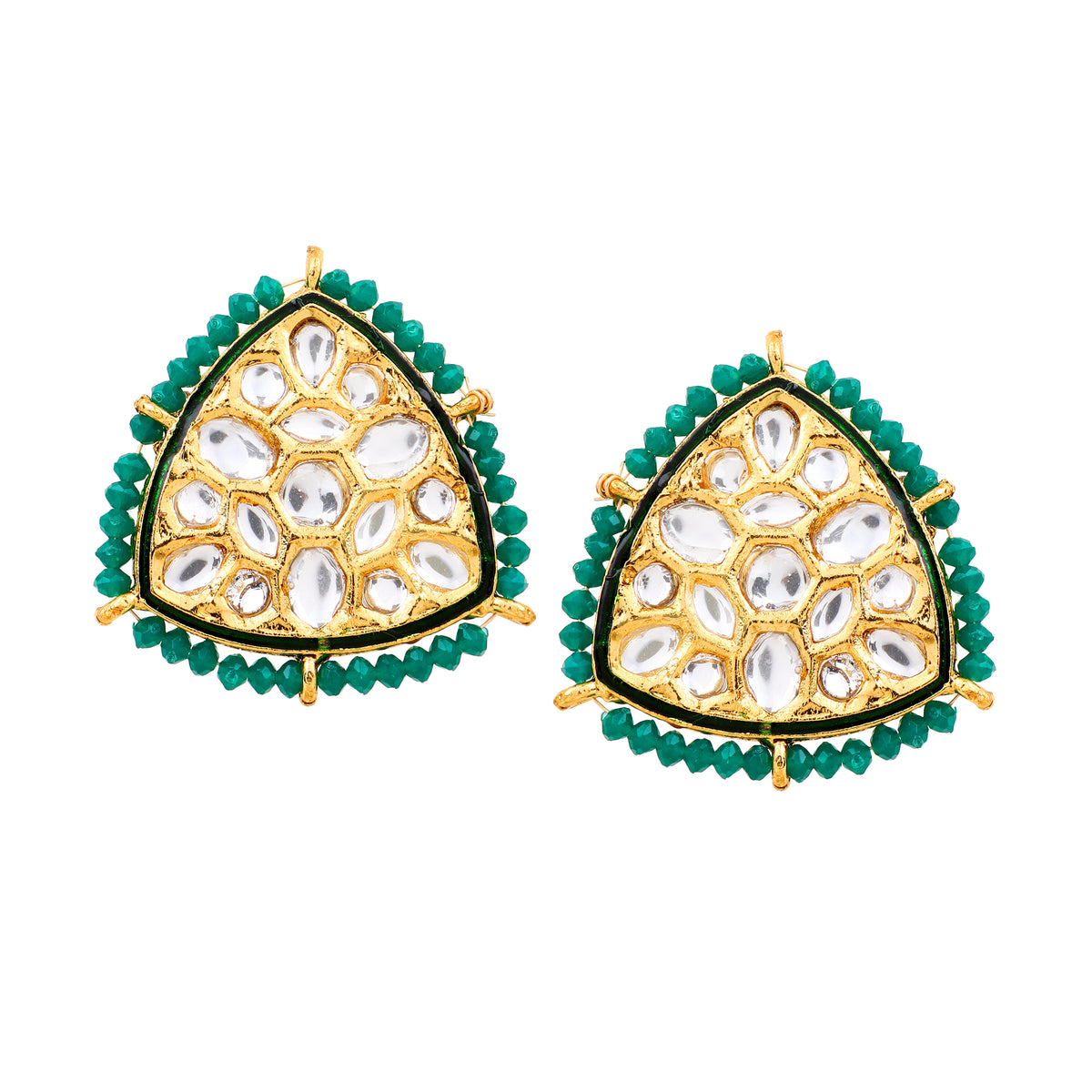 Regal Gold-Plated Kundan & Meenakari Statement Stud Earrings