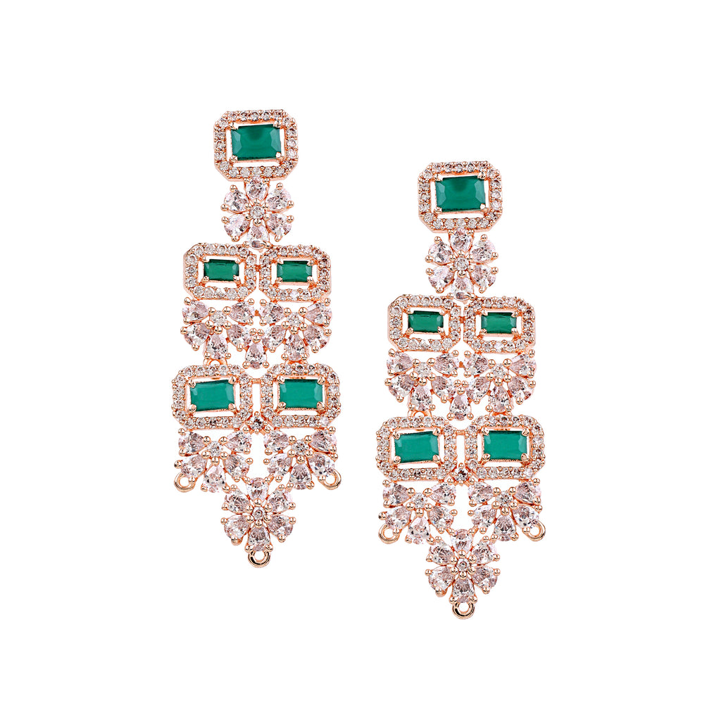 Glamorous Rose Gold-Plated Green & CZ Marquise Drop Earrings