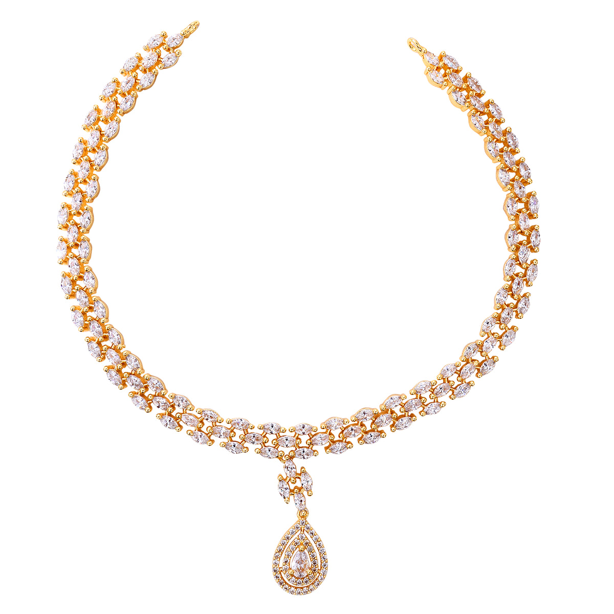 Glamorous Gold-Plated American Diamond-Studded Intricate Jewellery Set