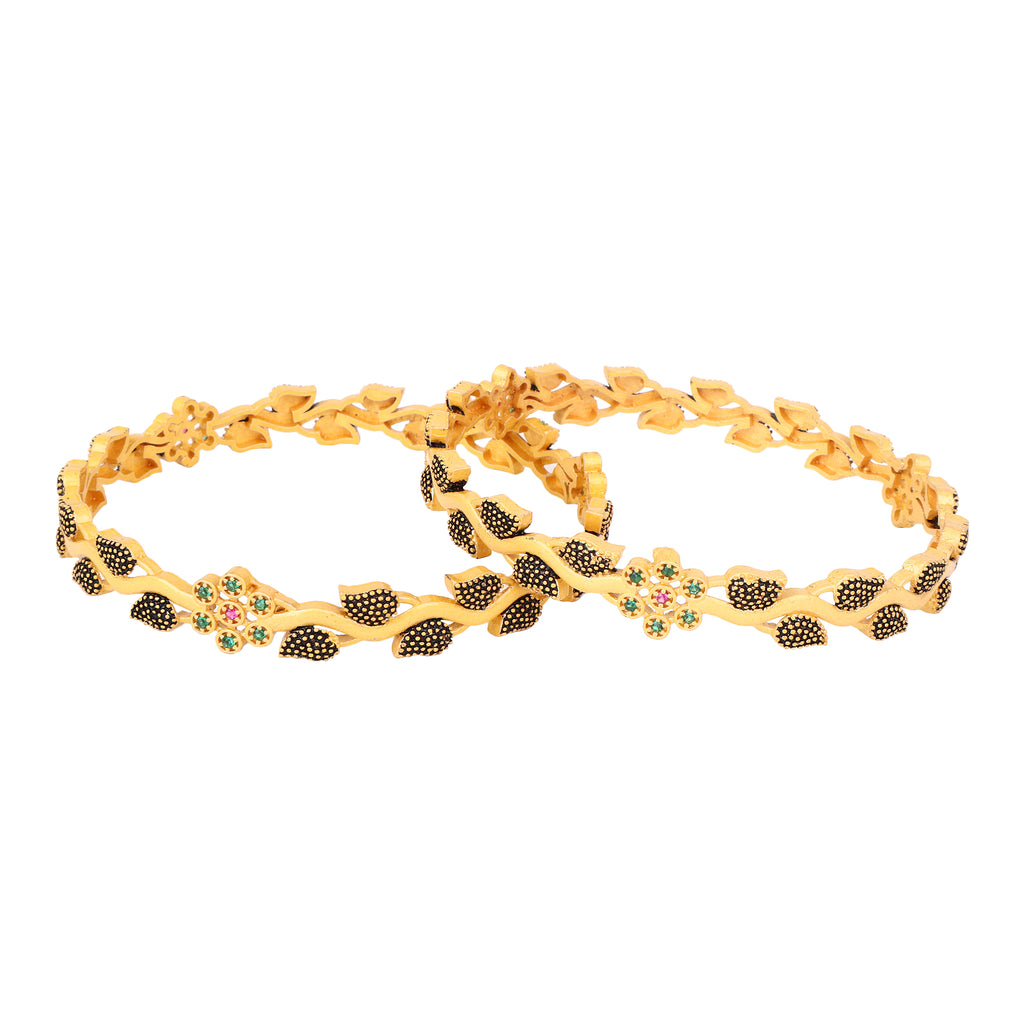 Elegant Gold-Plated Meenakari Floral Bangles (Set of 2)