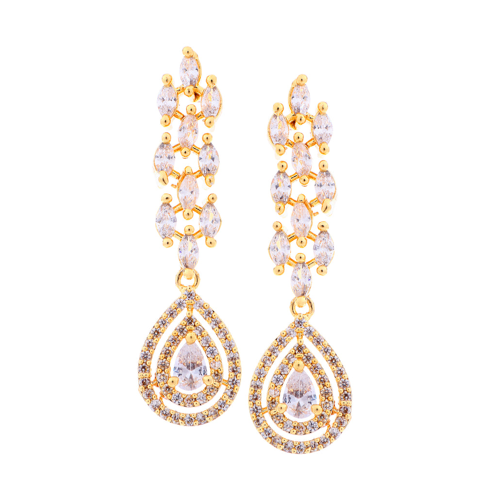 Glamorous Gold-Plated American Diamond-Studded Intricate Jewellery Set