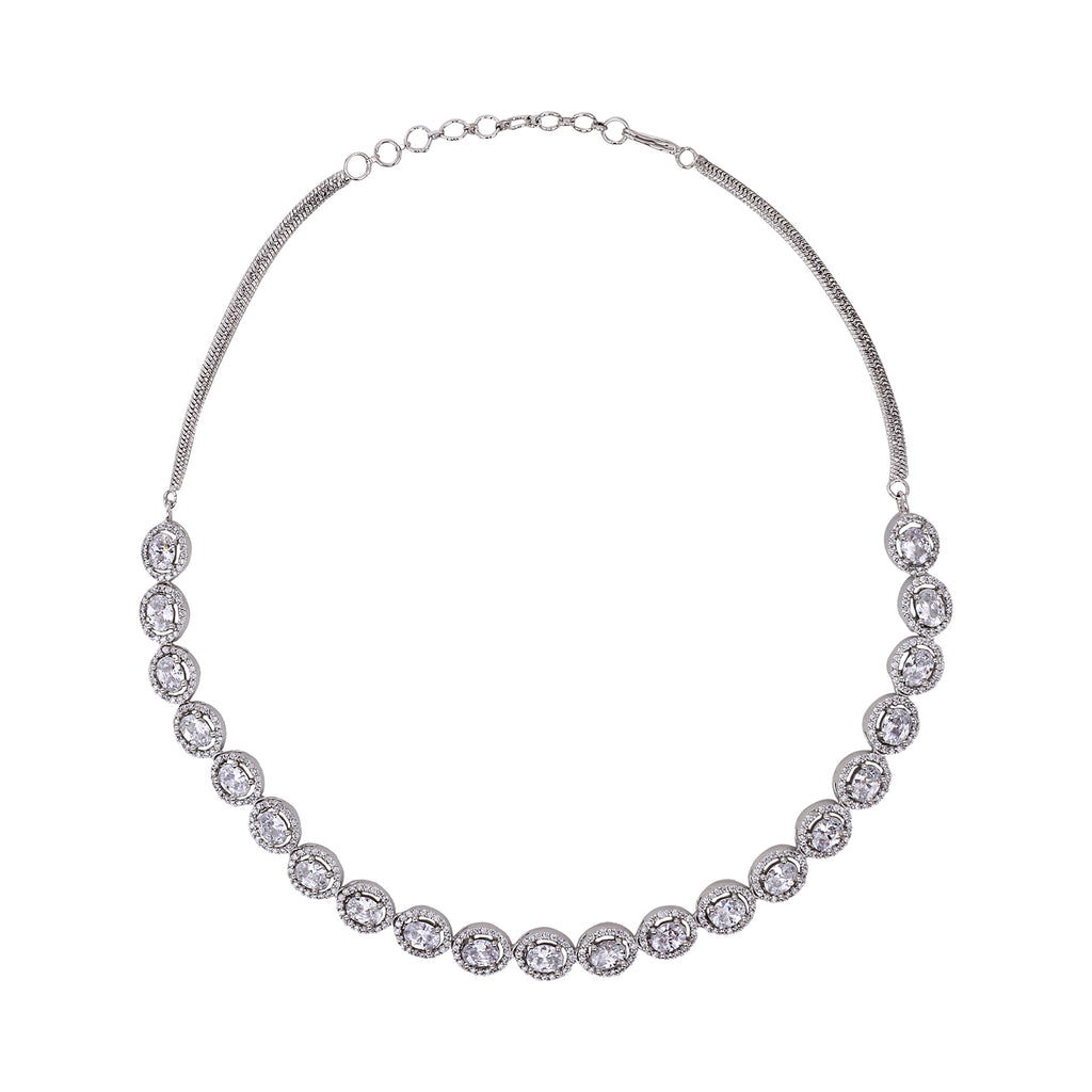 Glamorous Silver-Plated American Diamond-Studded Intricate Jewellery Set