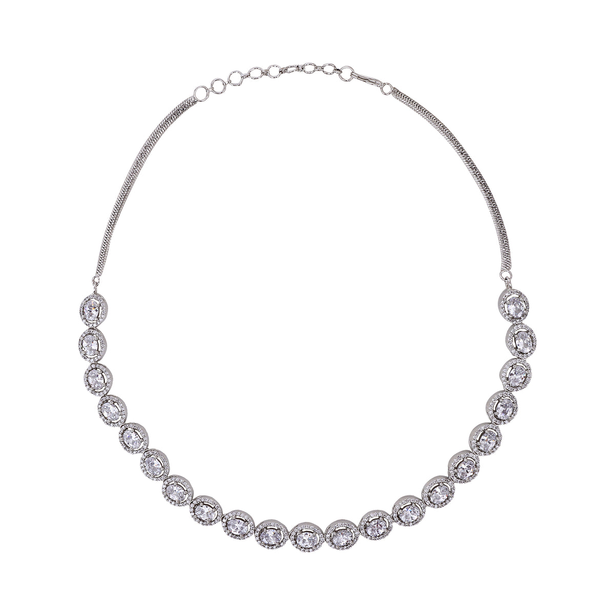 Glamorous Silver-Plated American Diamond-Studded Intricate Jewellery Set