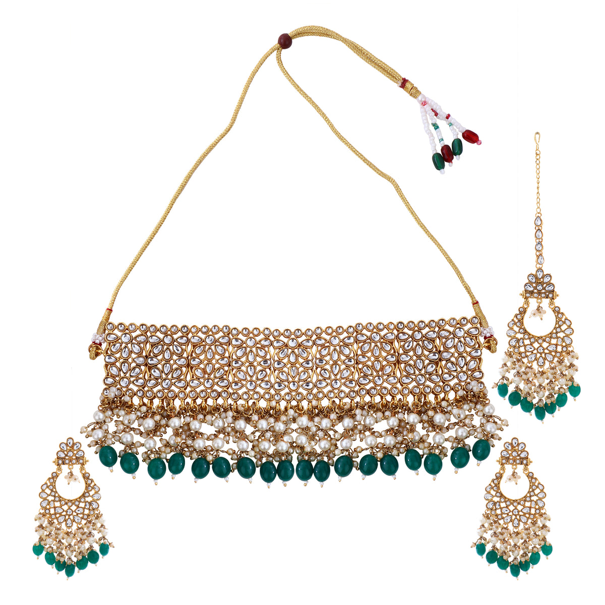 Regal Gold-Plated Kundan-Studded & Pearl Beaded Jewelry Set