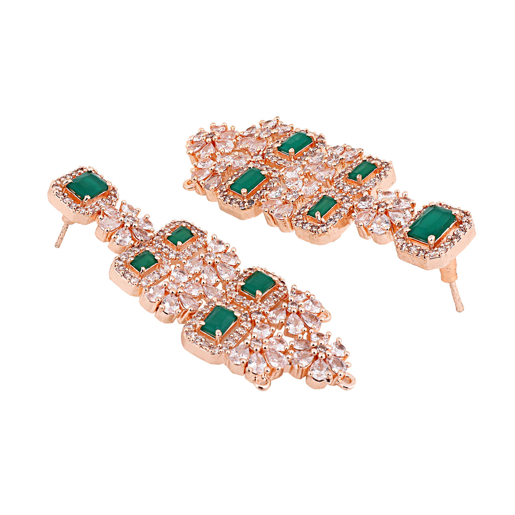 Glamorous Rose Gold-Plated Green & CZ Marquise Drop Earrings
