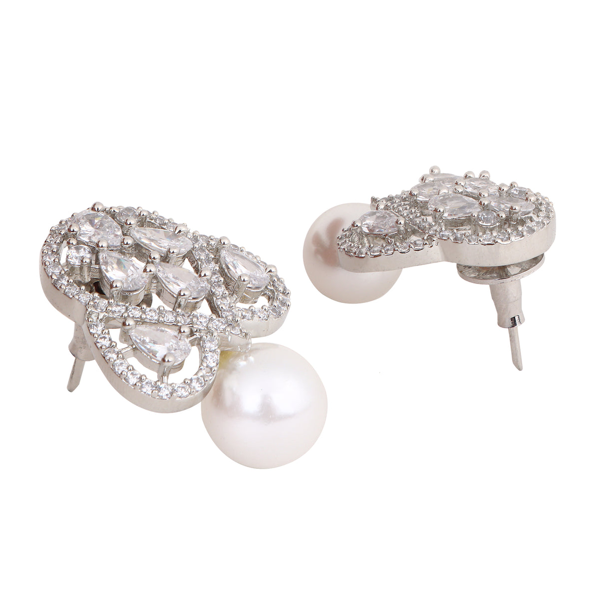 Glamorous Silver-Plated American Diamond Contemporary Halo Stud Earrings