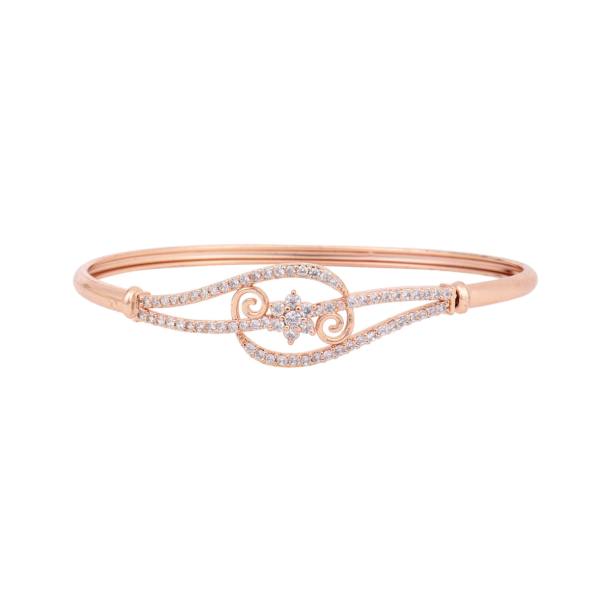 Elegant Rose Gold-Plated American Diamond & CZ Geometric Flower Bracelet