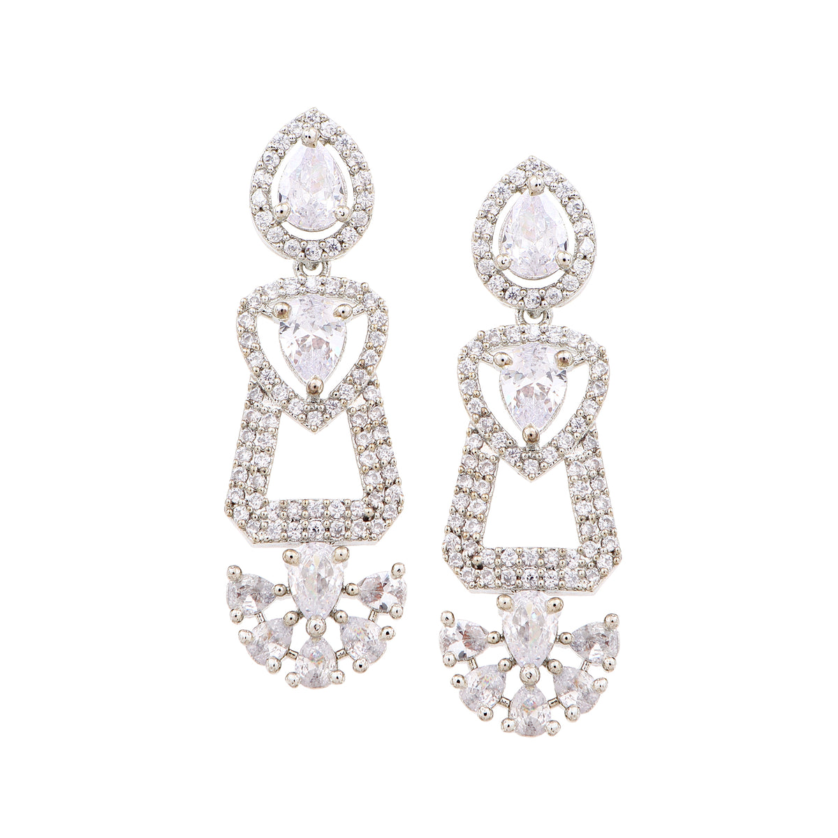 Glamorous Silver-Plated American Diamond Contemporary Drop Earrings