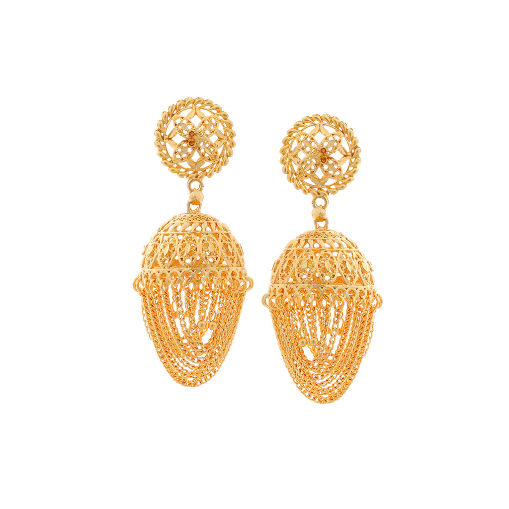 Grand Gold-Plated Contemporary Multi-Tiered Jhumka Earrings